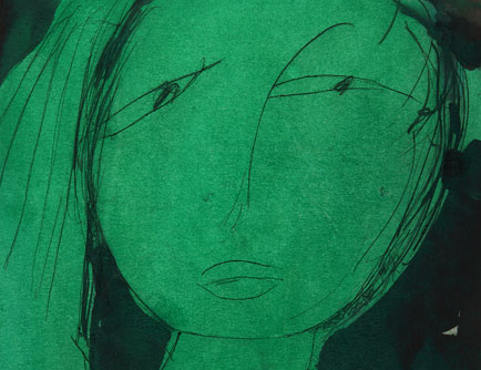 Yeşil Portre, 30 x 22 cm, karton üzerine karışık teknik, Ahmet Merey Koleksiyonu